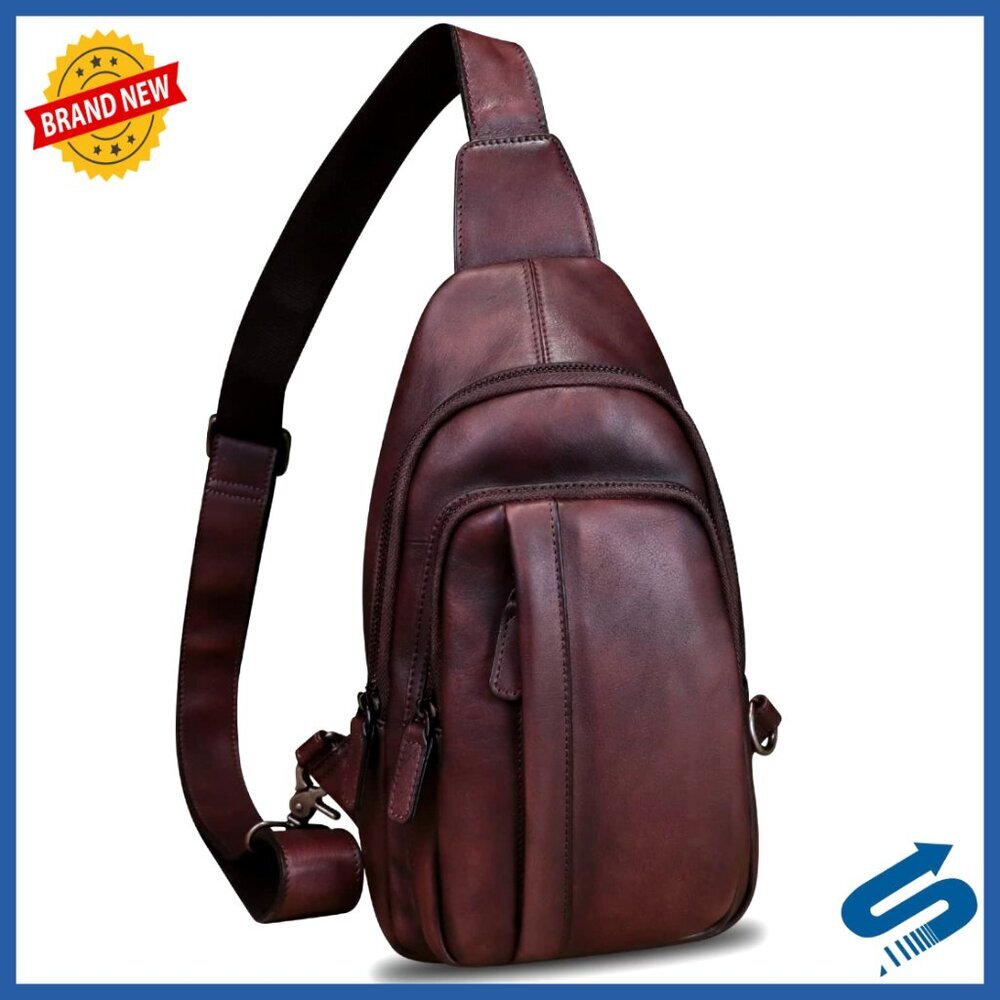 Genuine Leather Crossbody Backpack Sling Bag Daypack Hiking Shoulder Bag